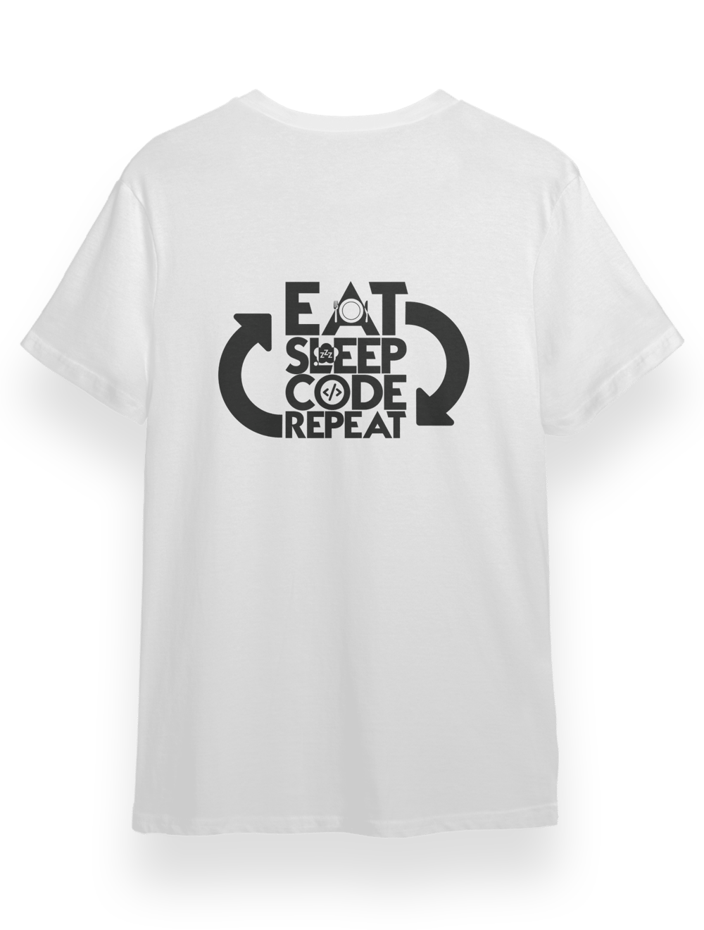 Eat Sleep Code Repeat Baskılı Beyaz Bisiklet Yaka T-shirt