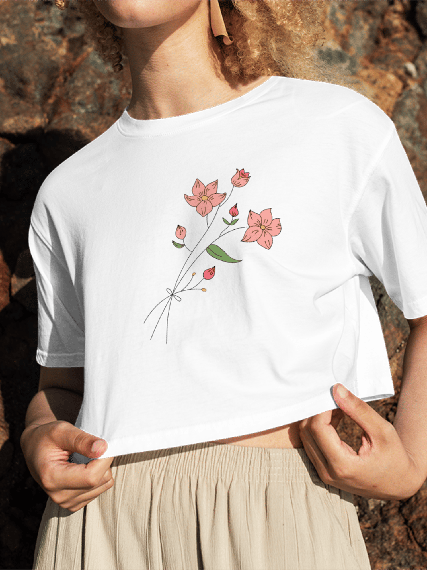 Burcuvazi Pembe Çiçek Crop Top 8141734