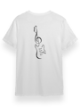 Elektronik Gitar ve Müzikal Nota Baskılı Beyaz T-Shirt