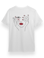 Line Art Face Baskılı Beyaz Unisex T-Shirt