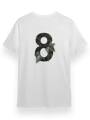 8 Rakamlı Sarmaşık Baskılı Beyaz Bisiklet Yaka T-shirt