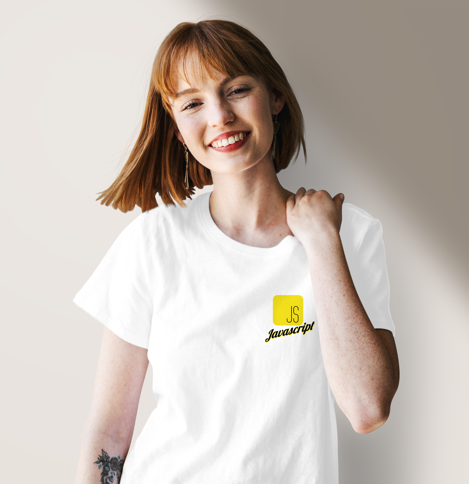 Javascript Baskılı Beyaz Bisiklet Yaka T-shirt